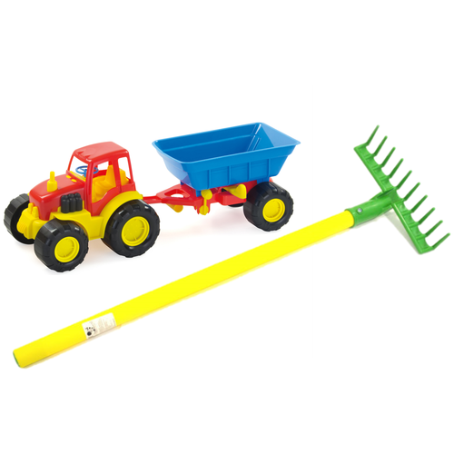 фото Игровой набор: трактор с прицепом active (15-5229) + грабли детские садовые (15-10932) zebratoys