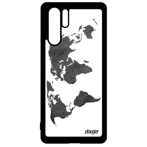 фото Противоударный чехол на смартфон // huawei p30 pro // "карта мира" страна планета, utaupia, белый