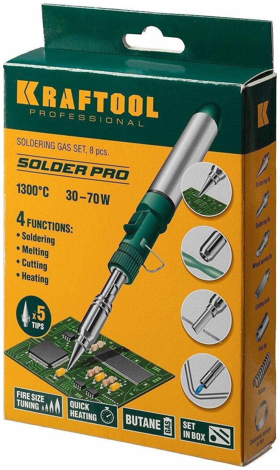 KRAFTOOL SolderPro 70B набор 8-в-1, газовый паяльник, горелка, фен, 30-70 Вт, 1300°С(55504-H8) - фотография № 17