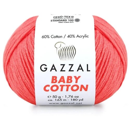 Пряжа Gazzal Baby Cotton (Газзал Беби Коттон) - 5 мотков Ярко-розовый (3460) 60% хлопок, 40% акрил 165м/50г