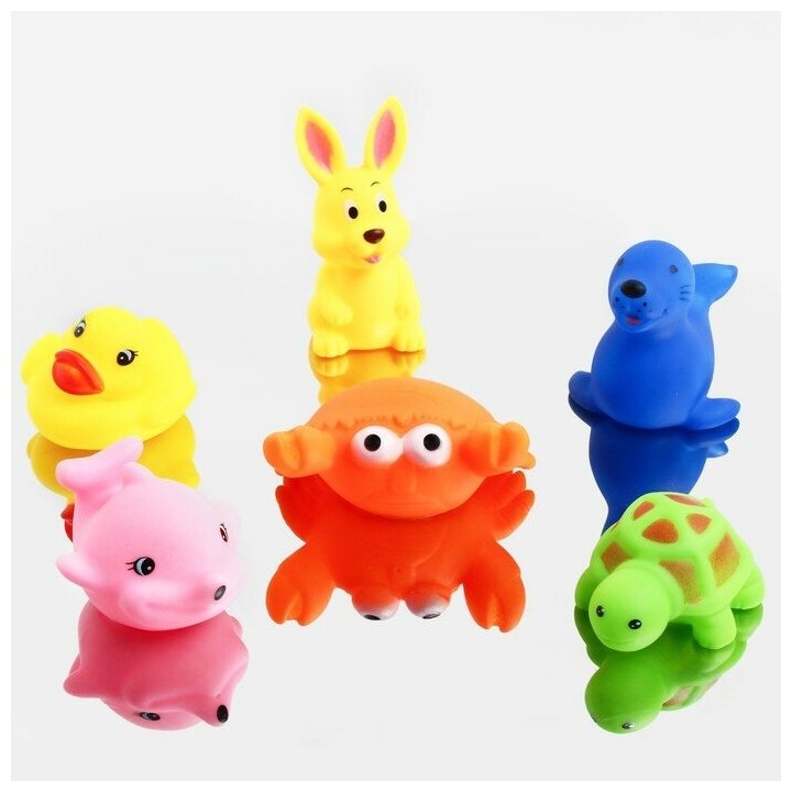 Набор игрушек для игры в ванне «Любимые животные», 6 шт, цвет микс