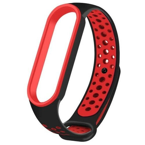 фото Силиконовый ремешок для mi band 5 / спортивный ремешок для фитнес трекера xiaomi / black red