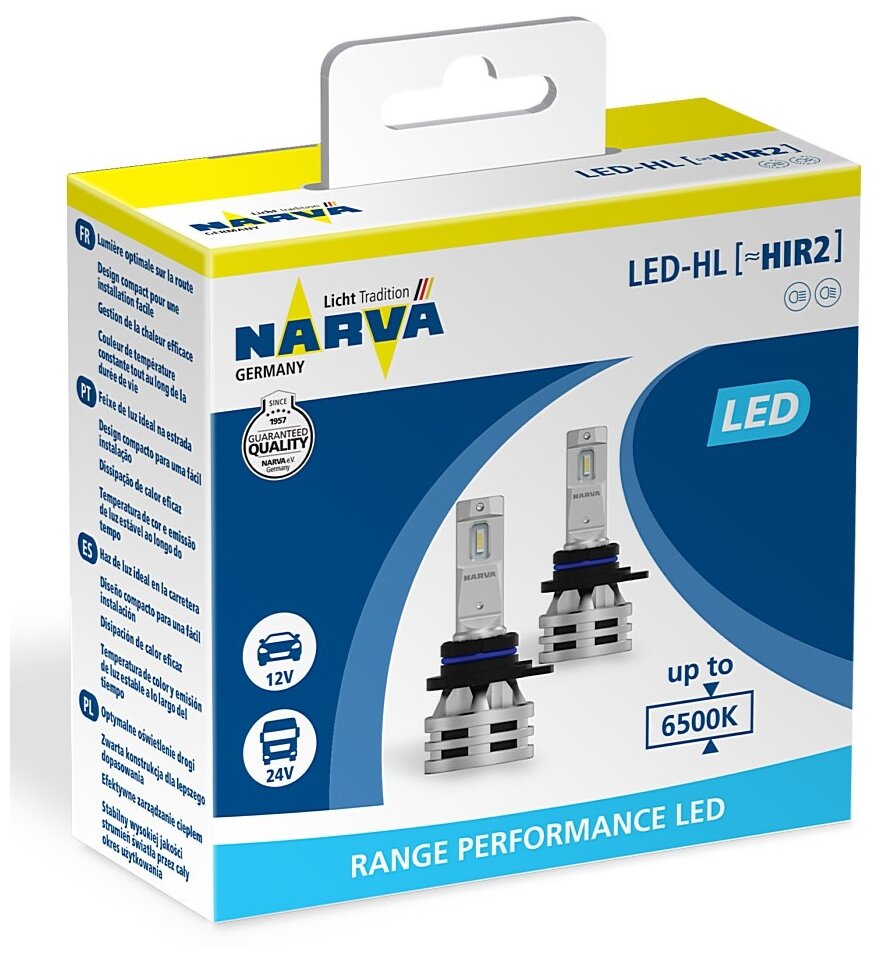 NARVA комплект ламп светодиодных LED HIR2 RANGE PERFORMANCE 6500K 18044, 2шт