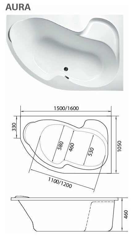 Акриловая ванна Marka One AURA 150х105, левый угол
