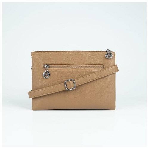 фото Сумка женская, 2 отдела на молнии, наружный карман, длинный ремень, цвет светло-коричневый yandex market