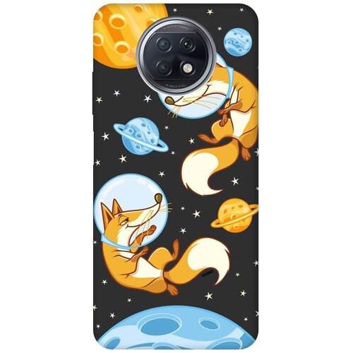 фото Силиконовая чехол-накладка silky touch для xiaomi redmi note 9t с принтом "cosmofoxes" черная gosso