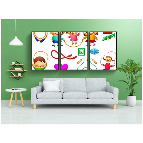 фото Набор модулных постеров для интерьера "детская скакалка, скакалка, мальчик" 60x90 см. в тубусе, без рамки lotsprints