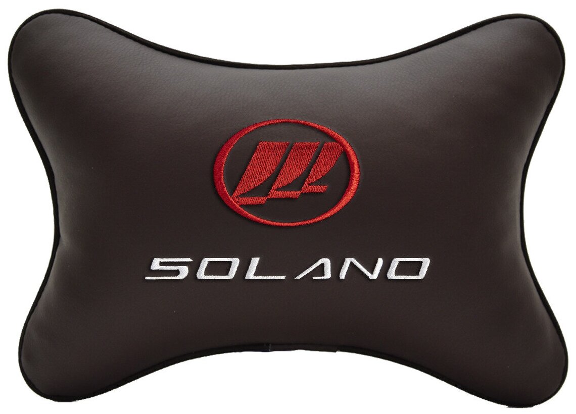 Автомобильная подушка на подголовник экокожа Coffee с логотипом автомобиля LIFAN Solano