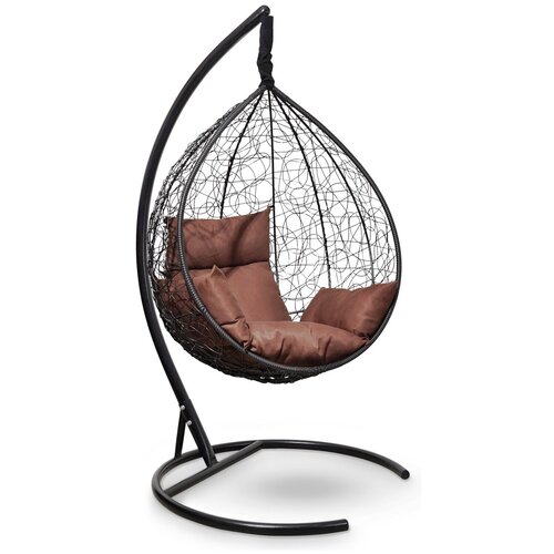 фото Подвесное кресло-кокон laura outdoor sevilla черное + каркас (коричневая подушка)