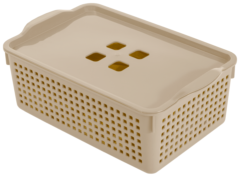 Корзина для хранения Лофт 3,8л с крышкой / контейнер / хозяйственная коробка, цвет латте