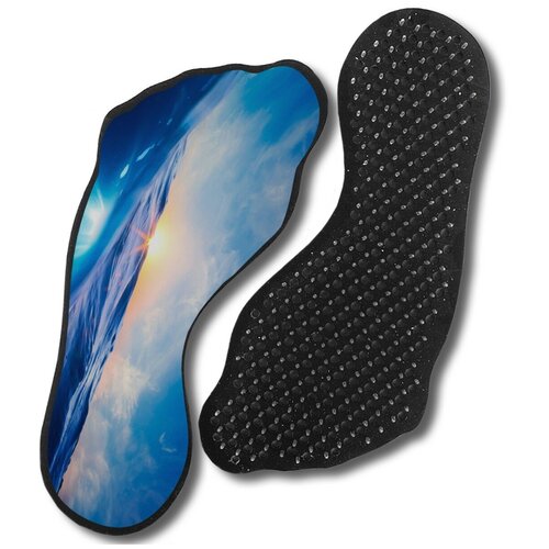 фото Доска с гвоздями садху для йоги с уф печатью, форма стопы (ноги), пейзаж море океан вода - 164, шаг 10мм чакра