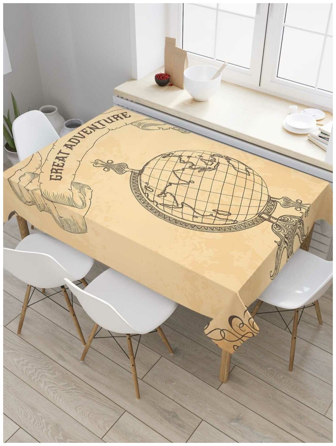 Скатерть прямоугольная JoyArty на кухонный стол "Великое путешествие" из оксфорда, 120x145 см