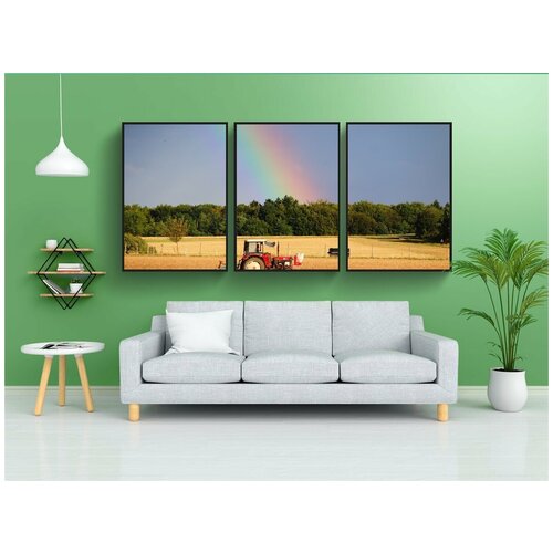 фото Набор модулных постеров для интерьера "трактор, радуга, поле" 60x90 см. в тубусе, без рамки lotsprints