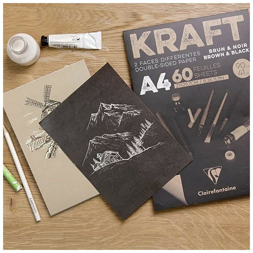 Блокнот-склейка Clairefontaine "Kraft" А3 60 л 90 г, верже, черный/крафт - фото №2