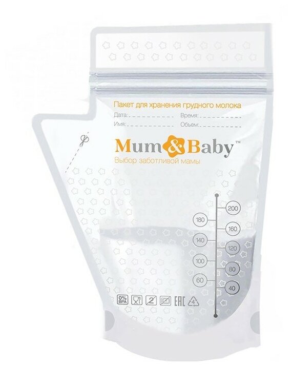 Mum&Baby Пакеты для хранения и заморозки грудного молока, 200 мл, 25 шт.