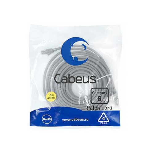 Коммутационный шнур CABEUS UTP тип 2, PC-UTP-RJ45-Cat.6-15m-LSZH