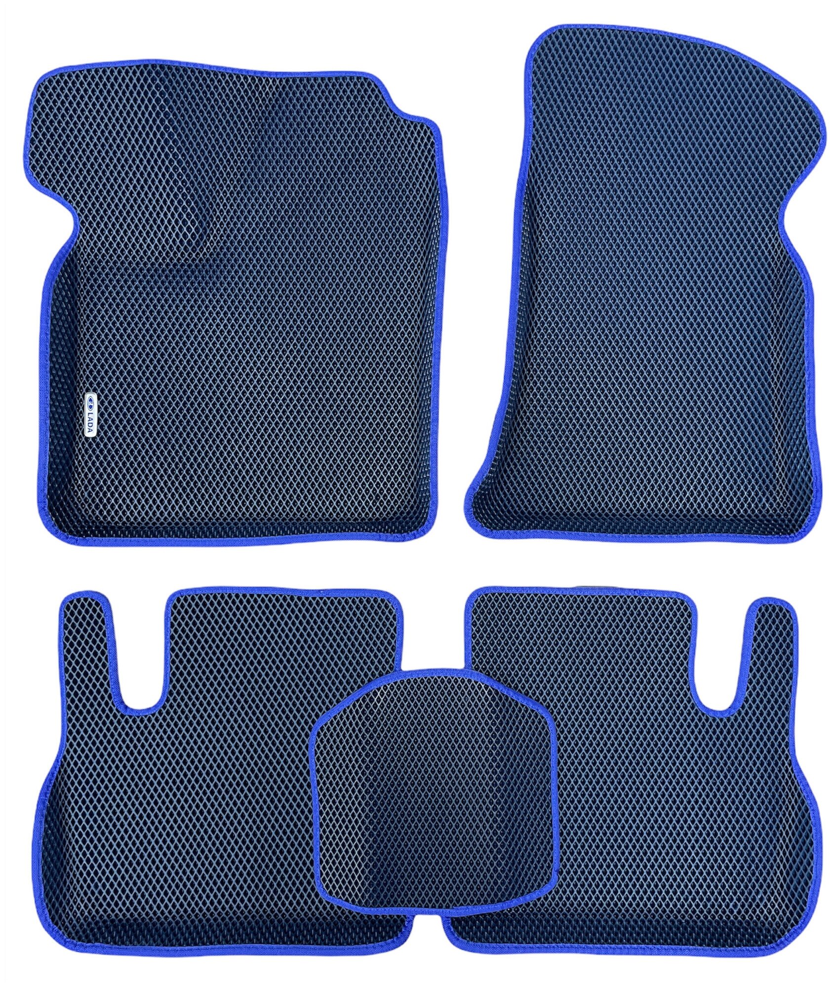 Автомобильные коврики ЕВА / EVA для Lada (2110, 2111, 2112) 1996-2009 / Лада / 3D 3д с бортами / темно-синий - фиолетовый с логотипом