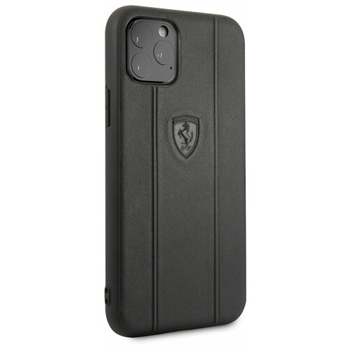 фото Чехол ferrari для iphone 11 pro stamped logo embossed lines hard leather black