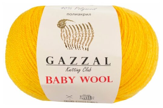 Пряжа Gazzal Baby Wool желтый (812), 40%шерсть мериноса/20%кашемирПА/40%акрил, 175м, 50г, 1шт