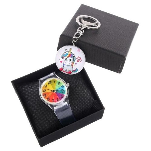 фото Подарочный набор 2 в 1 "единорожек": наручные часы d=3.5 см, брелок нет бренда