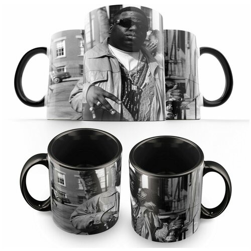 фото Кружка черная the notorious b. i. gрэперская, 2pac, the notorious b. i. g snoop dogg, n. w. a, mf doom, ice cube, dr. dre, 50 cent, eminem) -2 creative mug