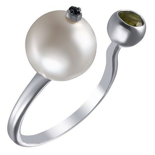 кольца джей ви серебряное кольцо с гранатом жемчугом перидотом Кольцо JV, серебро, 925 проба, перидот, жемчуг, фианит, размер 17.5
