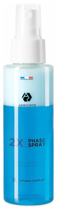 Adricoco, двухфазный спрей для легкого расчесывания и блеска с комплексом витаминов B3, 100 мл