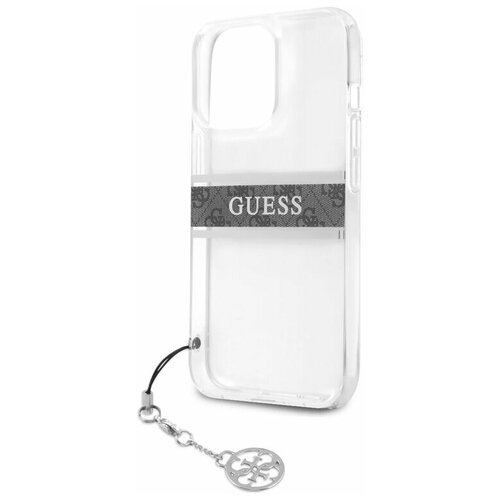 фото Guess для iphone 13 pro max чехол pc/tpu 4g stripe hard tranparent +silver charm cg mobile