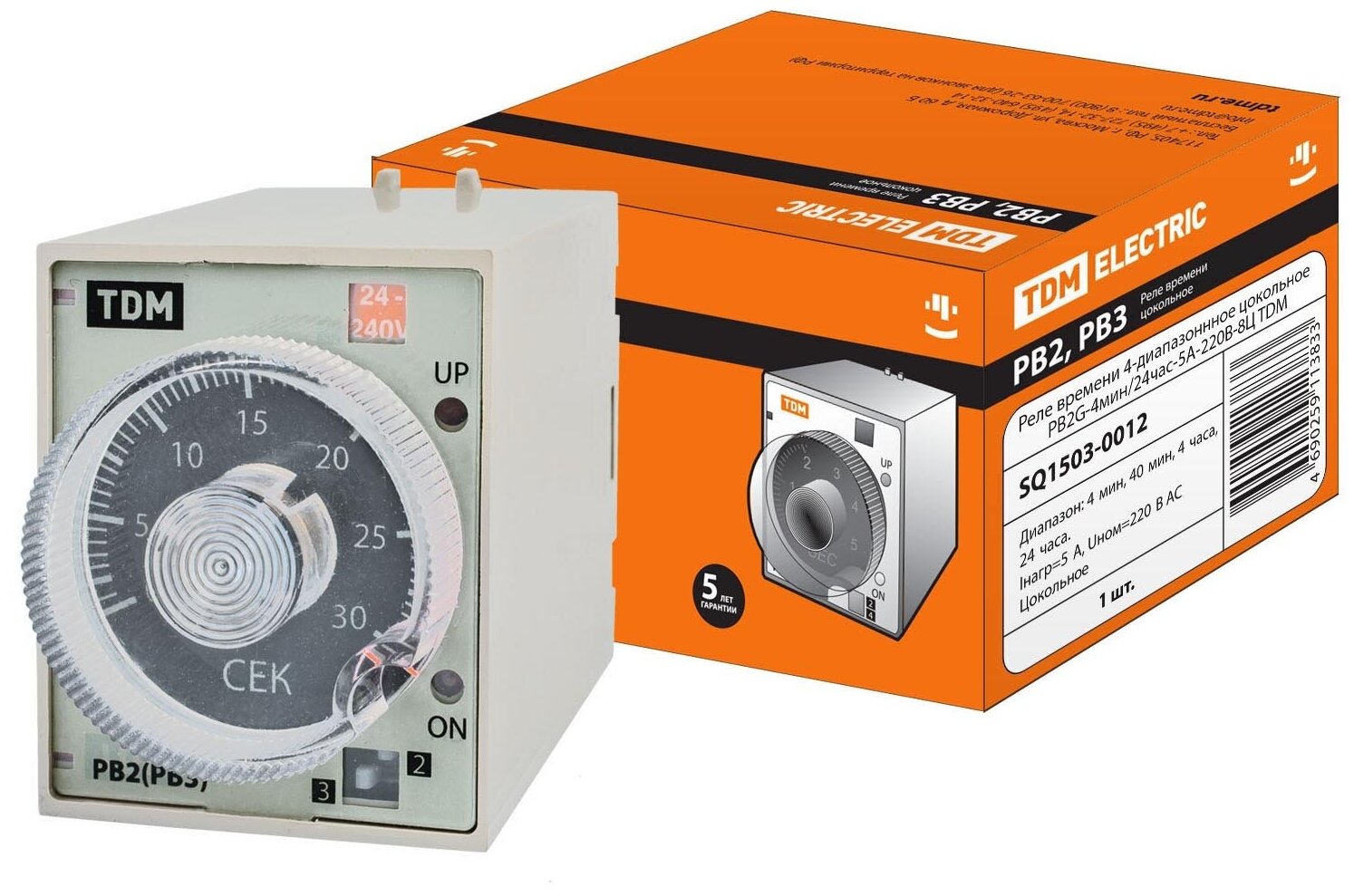 фото Реле времени 4-диапазоннное цокольное РВ2G-4мин/24час-5A-230В-8Ц TDM