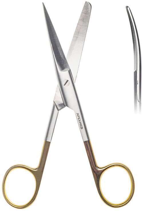 Ножницы хирургические Standard Super Cut (Стандарт Супер Кат), с одним острым концом, изогнутые, 145 мм, Apexmed