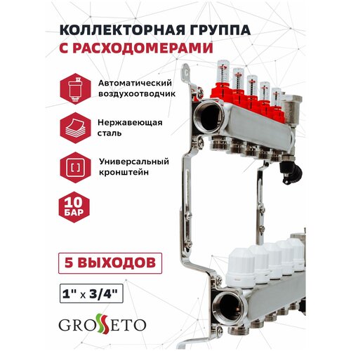 Коллек. группа с расходомерами 1x3/4 5 вых. Grosseto нержавейка 10 бар коллек группа с расходомерами 1x3 4 7 вых grosseto нержавейка 10 бар