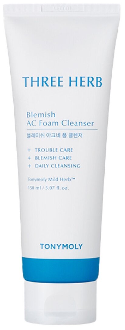 TONY MOLY Three Herb Blemish AC Foam Cleanser Пенка для умывания для проблемной кожи, 150 мл.