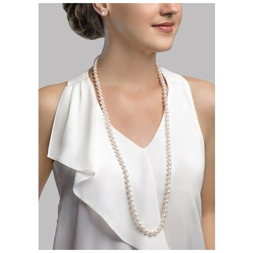 Длинные бусы из речного белого жемчуга 6-7мм АА+