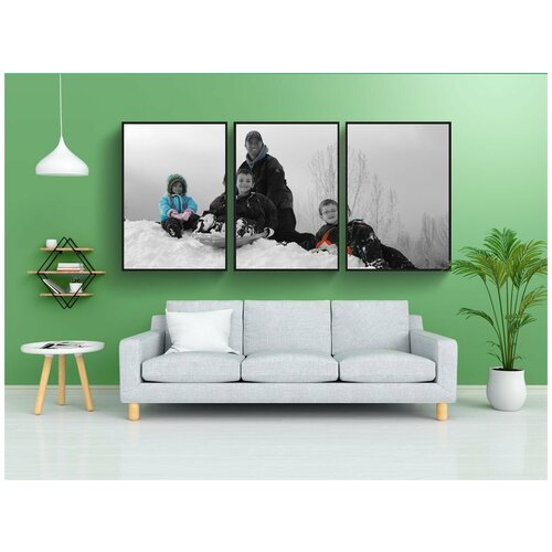 фото Набор модулных постеров для интерьера "семья, веселье, снег" 60x90 см. в тубусе, без рамки lotsprints