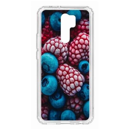 фото Чехол на xiaomi redmi 9 kruche print fresh berries/накладка/с рисунком/прозрачный/бампер/противоударный/ударопрочный/с защитой камеры кruче