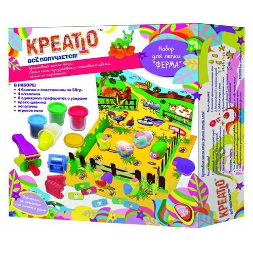 *Kreatto. Набор для лепки Ферма 4 цв. по 56 гр. арт.30419/14411 /24