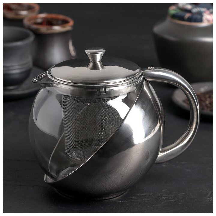 фото Чайник стеклянный заварочный с металлическим ситом "Металлик", 750 мл