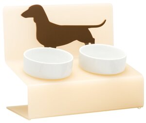 Миска для собак на подставке с наклоном Artmiska "Такса" XS двойная 2x360 мл, бежевая