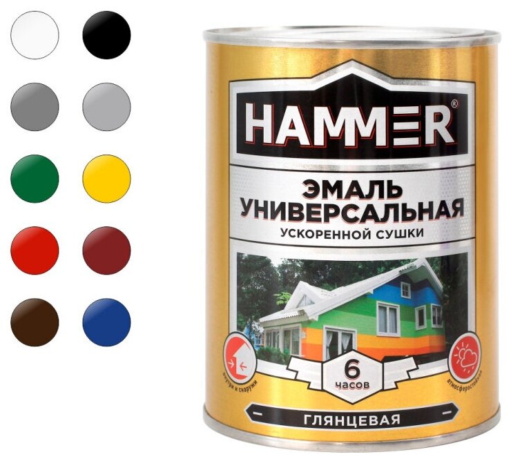 Эмаль универсальная HAMMER, ускоренной сушки, белая, 0,9 кг - фотография № 2