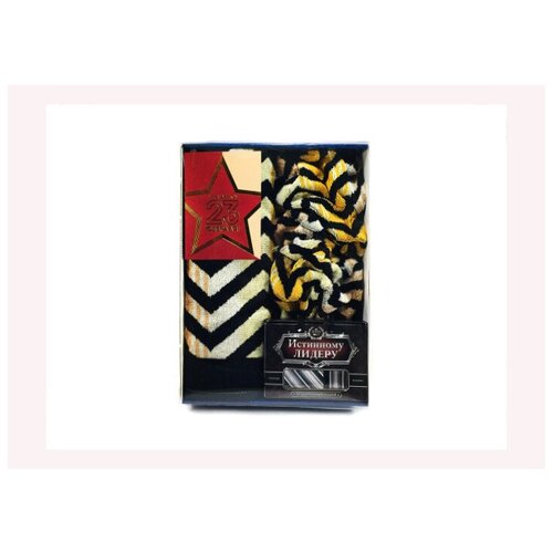 фото Комплект подарочный для мужчин на 23 февраля "памятный-2" в коробке (набор полотенец, открытка, набор: галстук , платок) полокрон
