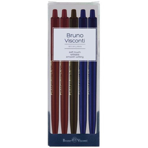 Набор из 5-ти ручек BrunoVisconti, шариковые автоматические, 0.5 мм, синие, SlimClick. ORIGINAL, Арт. 20-0075-5