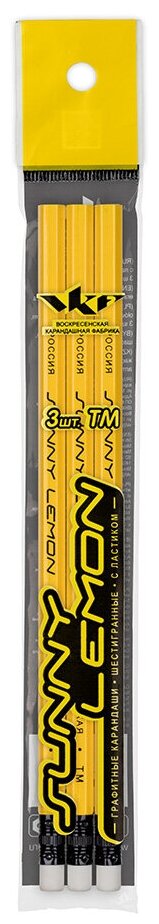 ВКФ Sunny lemon 3P 1-965 Набор графитных карандашей с ластиком незаточенный ТМ (HB) 3 шт.
