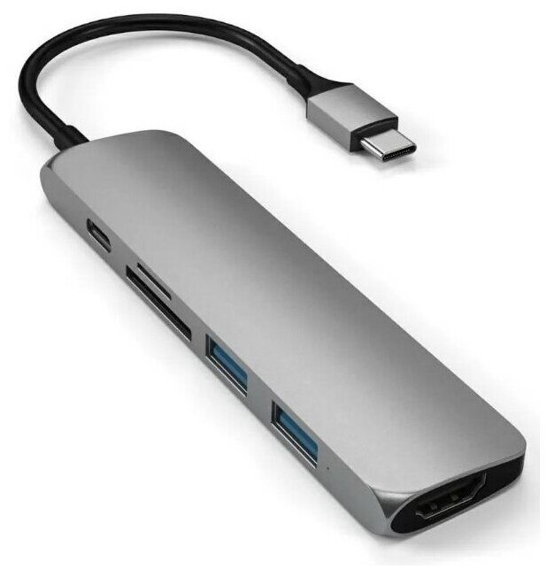 Переходник/адаптер Satechi SLIM ALUMINUM TYPE-C MULTI-PORT ADAPTER V2 (ST-SCMA2), space gray