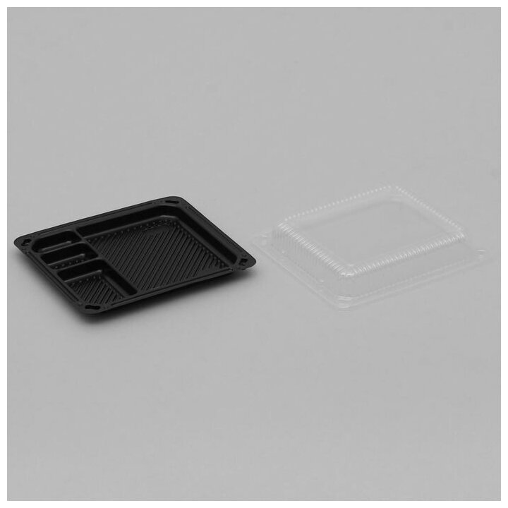 Контейнер с крышкой одноразовый для суши Л-18, 18,4×16,2×3,8 см, внутренний 16×13,7×3,6 см, 770 мл, цвет чёрный