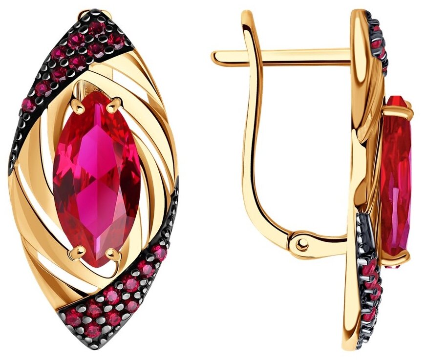 Серьги, красное золото, 585 проба, рубин синтетический