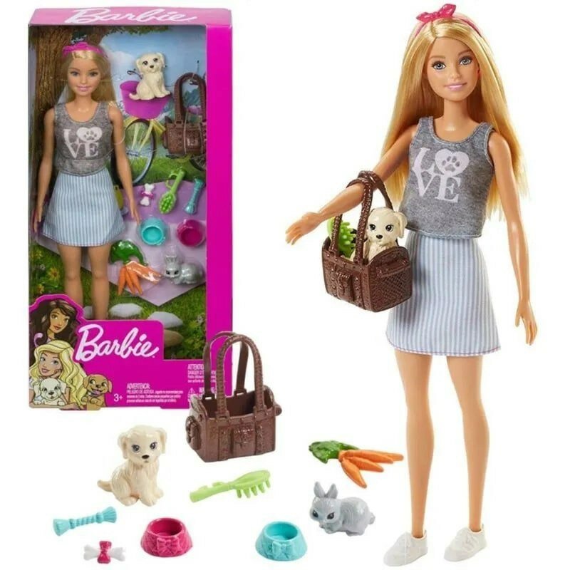 Barbie Кукла блондинка с питомцами и аксессуарами - фото №11