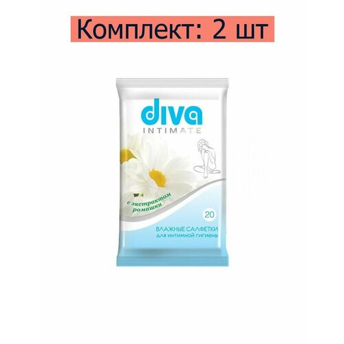 Салфетки влажные Diva для интимной гигиены, с экстрактом ромашки, 20 шт, 2 уп