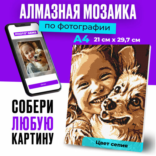 Алмазная мозаика по фотографии или картинке на подрамнике А4 Сепия 1059₽