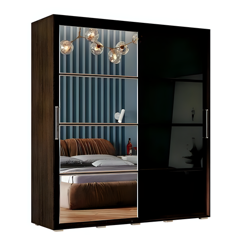 Шкаф-купе с зеркалом Крафт-6, материал ЛДСП, цвет черный, 196x218x59 см