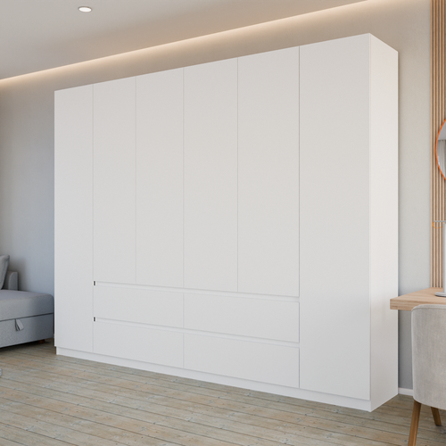 Изображение товара Шкаф распашной Лорд с выдвижными ящиками | ЛДСП Белый | Механизм открывания push-to-open